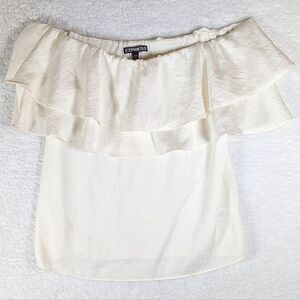 345-NWT Express Women's Ruffled Off-Shoulder Blouse in Cream